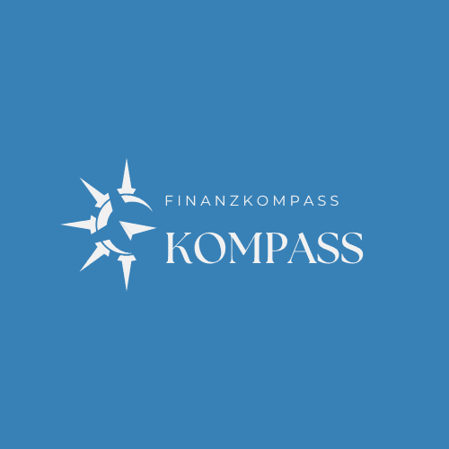 Logo of Finanzkompass Kompass with compass design on a blue background.