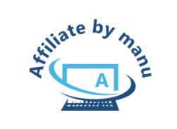 Logo with text 'Affiliate by manu', featuring an image of a computer monitor and a keyboard.